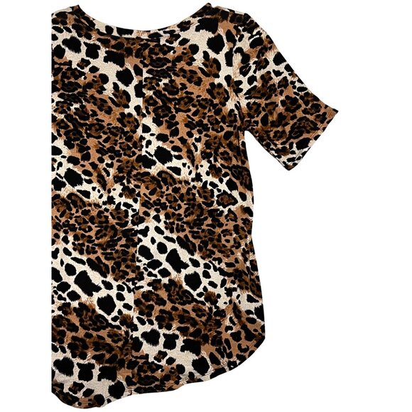 NWT Zenana Leopard Print V-Neck Blouse Tunic Stretchy Short Sleeve Office Boho - Picture 7 of 10